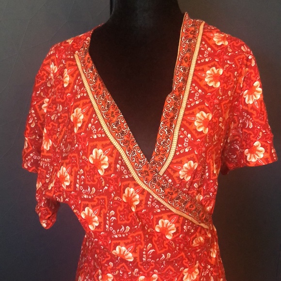 Red patterned boho wrap v neck maxi split dress - Picture 8 of 15